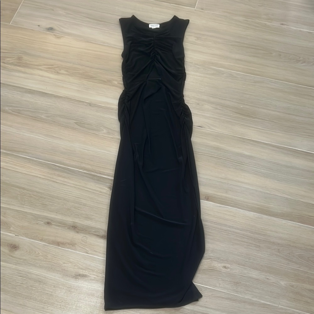 Black Ruched Maxi Sheath Dress for Cocktail